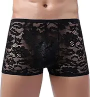 GENEMEN Mens Lace Boxers Briefs Sheer Underwear Sissy Panties Sexy Lingerie for Men