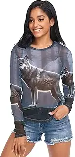 [RPLIFE] Cool Wolf Black Womens Mesh Sleeve Top, Sexy Mesh Top S-XXL
