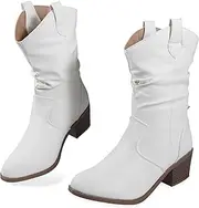 [WOFANLULY] Cowboy Boots,Western Cowgirl Boots for Women,Knee High Boots,Comfortable and Fashion Pull On Chunky Heel Round Toe Ruched Boots