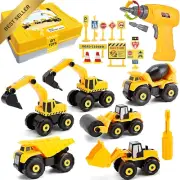 Take Apart Construction Toys with Electric Drill, STEM Excavator Kit for Kids 3+