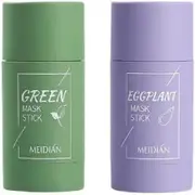 Green Tea Purifying Clay Stick Mask - Moisturizes and Controls The Oil, Acne Clearing, and Blackhead Remover, 40g Eggplant+Green Tea