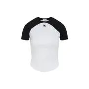 [Courreges] Courreges-White And Black Circle Contrast Cotton T-Shirt-Donna M STAND