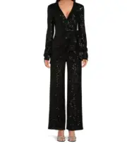 Belle by Badgley Mischka lvanna Sequin V-Neck Long Sleeve Tie Side & Pant Suit