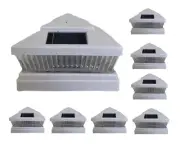 8 Pcs White Solar Garden Outdoor Cap Post Light 5X5 Plastic with 5 LED Bulbs
