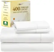 King Bed Sheets Set - Soft 400 Thread Count Sateen, 100% Cotton Sheets, Deep Poc