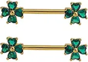 [Niaspi] 14G Four Leaf Clover Nipple Rings for Women Cubic Zirconia Surgical Steel Nipplerings Nipple Shield Barbell Nipple Piercing Jewelry