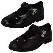 Girls Clarks 'Lock Magic K' Black Patent Or Leather Hook & Loop School Shoes