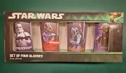 Set of 4 Star Wars 16oz glasses. Darth Vader, Yoda, Storm Trooper, Boba Fett NEW