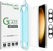 [amFilm] [2+2 Pack] OneTouch Tempered Glass Screen Protector for Samsung Galaxy S23+/S23 Plus 6.6 Inch with Camera Lens Protector, 9H Hardness, Easy Installation and Bubble Free.