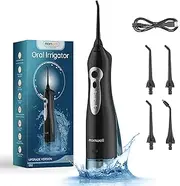 Tooth Water Flosser - Cordless Advanced 2.0 Portable Water Flossers for Teeth - 8 Water Pressure Modes, 300ML Water Tank, 4 Tips Dental Water Pick for Teeth Cleaning, Gum Health, Adults, Kids, Travel