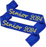 Senior Sash 2024, 2PCS Graduation Sash Blue with Gold Glitter Letter Finally Gra