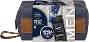 NIVEA MEN Ready To Go Skincare Set (3 Piece) | Includes: Exfoliating Face Scrub, Deep Clean Shower Gel & Crème Moisturiser | Bonus Wash Bag | Cleansing Care For Face & Body | Mens Skincare Routine