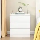 White Bedside Table with 3 Drawers, Modern Wooden Nightstand for Bedroom, Living