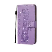 For Iphone 11 Pro Diamond Encrusted Pressed Printing Cat And Tiger Pattern Horizontal Flip Pu Leather Case With Holder and Card Slots and Wallet(Light Purple)