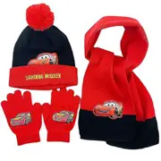 Kids Cars Beanie Hat Scarf Gloves Kits Knitwear Winter Warmer Set Gifts 3-8 Years Black Red