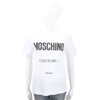 在飛比找Yahoo!奇摩拍賣優惠-現貨熱銷-MOSCHINO 品牌LOGO印花白色棉質T恤 1