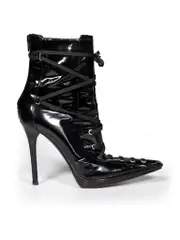 Black Patent Leather Lace-Up Ankle Boots