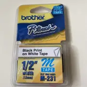 1 - Brother P-Touch M-Tape 1/2 inch - BLACK on WHITE -- M-231