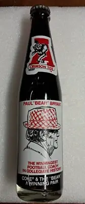Bear Bryant Winningest Collegiate Football Coach Coca Cola Coke Bottle ~ Alabama