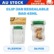 36X 45ml Craft Clip Jar Shaped Resealable Bag Zip Lock Reusable Snack Bags
