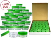 200 Pieces 3 Gram/3ml Plastic Round Clear Sample Jar Containers with Green Lids