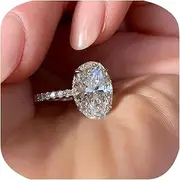 [ZDIFDIC] 3CT 925 Sterling Silver Engagement Rings Oval Cut Solitaire Cubic Zirconia CZ Wedding Promise Rings for Her Classic Simulated Diamond Bands for Women Size 6-10