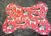 Placemat for Dog Bowls, Washable, Bone Shape, "Fancy Dogs" front, paw print back