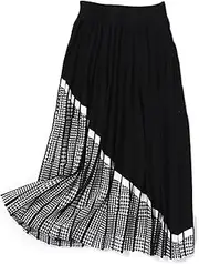 Mfacl Womens Skirt Winter Women's Fashion Houndstooth Midi Skirt Female High Waist Pleated Knitted Thick Black Warm Skirts (Size : L)