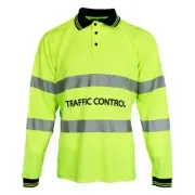 Hi Vis Traffic Control Long Sleeve Poly Cotton Yellow Polo Shirt - 2XL
