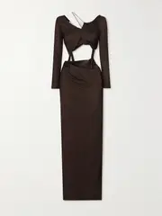 [Christopher Esber] Christopher Esber - Asymmetric Cutout Silk-jersey Maxi Dress - Brown - UK 6 UK 6 Brown