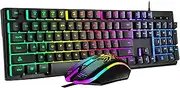 Gaming Keyboard and Mouse Set, 2 in 1 Bundle Wired LED Rainbow Backlight for Laptop, PC Gamers, Xbox, PS4 and Work- Black