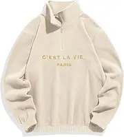 [ZAFUL] Men's Letters Embroidered Raglan Sleeve Quarter Zip Fleece Vintage Pullover Sweatshirt