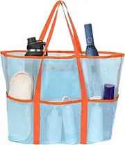 Mesh Beach Tote, Beach Tote, Large Quick Dry Beach Tote - Foldable Lightweight Gym Bag for Toys, Towels, Bottles, Sunglasses, blue, 説明を参照してください