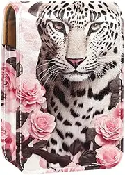 Travel Lipstick Organizer Case,Lipstick Case Portable Makeup Bag with Mirror,Flower Leopard and Rose