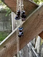 Handmade Garnet And Snowflake Obsidian Necklace And Earrings Set