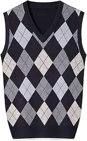 [SWJGLITTR] Mens Argyle Knitwear Vest Classic V-Neck Sleeveless Pullover Vests Lightweight Knitted Sweater Vests