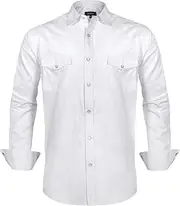 [Double Pump] Western Shirts for Men with Snap Buttons Regular Fit Plaid Mens Long Sleeve Shirts Casual