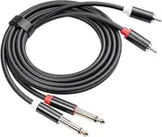 Labymos Dual 1/4'' TS to Dual RCA o Interconnect Cable 2×6.35mm Male TS to 2 RCA Male Adapter We Cord Gold Plated Plug+Aluminum Alloy Shell 5FT