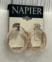 Napier Rose Gold Tone Openwork Layered Medium Hoop Earrings NWT
