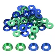 M3 Cone Cup Countersunk Washers, Aluminum for Screw RC,40PCS(Green/Blue)