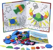 ZazzyKid Kids Magnetic Pattern Blocks Set: 216 PCS Geometric Shape Puzzles Tangram - STEM