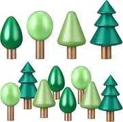 8 Pcs Wooden Tree Toy Set, Wooden Forest Various Sizes Toy Trees Miniature Tree Green Blocks for Cake Topper, Plant Accessories, DIY Crafts