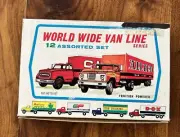 1960- TIN FRICTION TOY-WORLD WIDE VAN LINE NEW OLD STORE STOCK 10-BOXED TRUCKS