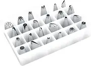 24-Piece Stainless Steel Cake Decorating Set Piping Nozzles in White Box Cream Squeezing Tools for Cakes, Cookies and Cupcakes Pastry Nozzles