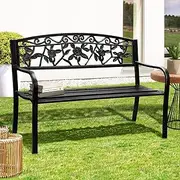 Livsip Cast Iron Ourdoor Bench Garden Patio Outdoor Furniture Vintage Lounge Chair with Rose Pattern Black