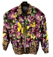 DOLCE & GABBANA x DJ KHALED Schmetterling Leopard Satin Jacke Lila Gelb 11369