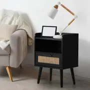 Oikiture 2X Bedside Table Drawer Side Table Storage Cabinet Nightstand Rattan
