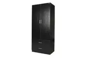 Design Square Modern 2-Door 2-Drawers Wardrobe Closet Clothes Storage Cabinet - Black