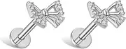 [Izpack] 18G CZ Bow Labret Cartilage Threadless Stud Earrings Stainless Steel Flat Back Crystal Bow Knot Press Fit Push Tragus Monroe Medusa Piercing Studs Lip Nose Rings Dainty Body Jewelry for Women Men