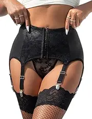 [ohmydear] Plus Size Vintage Lace Garter Belt with 6 Straps Metal Clip for Thigh High Stockings (Garter Belt Sold Only)